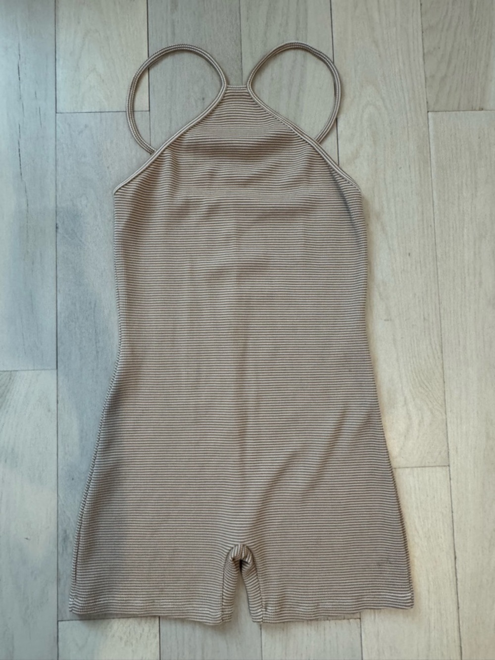 ZARA Beige/White Ribbed High Neck Romper- size M